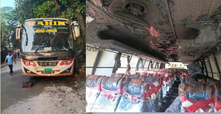 যশোরে পার্কিং করা বাসে দুর্বৃত্তদের আগুন