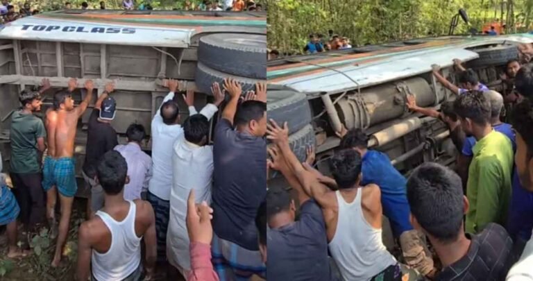 এবার পঞ্চগড়ে ৪০ যাত্রী নিয়ে উল্টে গেল বাস