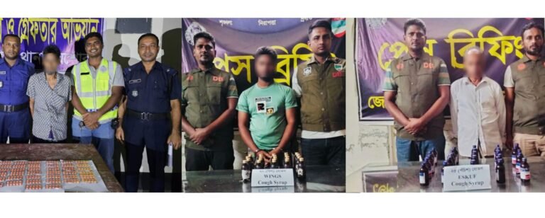 যশোরে চৌগাছা থানা ও ডিবির অভিযানে তিন মাদক কারবারি মাদকসহ গ্রেপ্তার